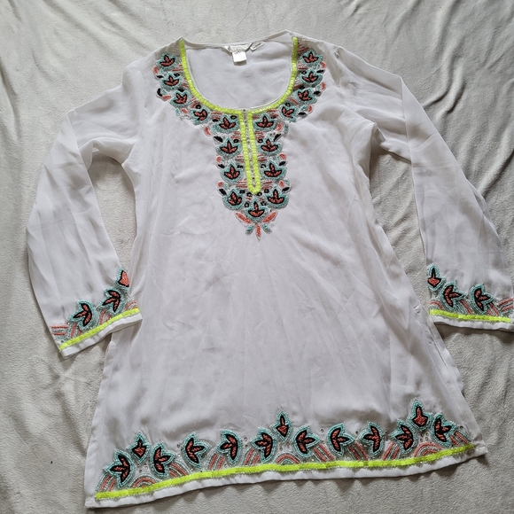 LUCKY & COCO Women's Sheer Beaded Cover Up - Picture 4 of 11